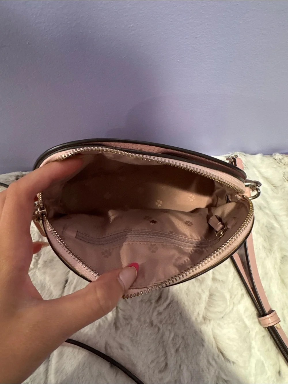 kate spade blush pink leather crossbody with gold chain